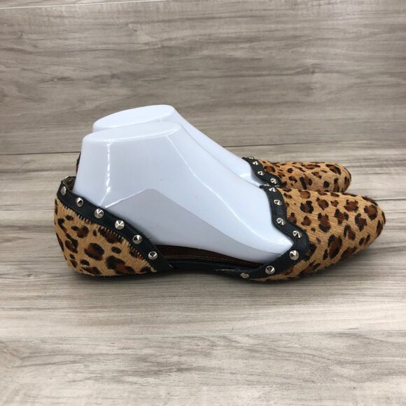 Corso Como Flats Women's 7.5  D'orsay Leopard Print Calf Hair Studded Sandals - Picture 7 of 13